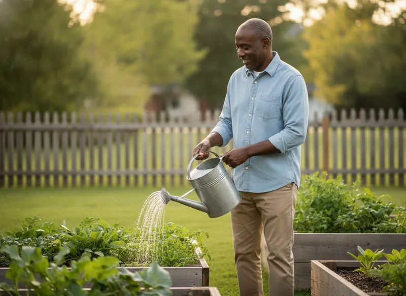 Man staying active in his garden during herniated disc recovery