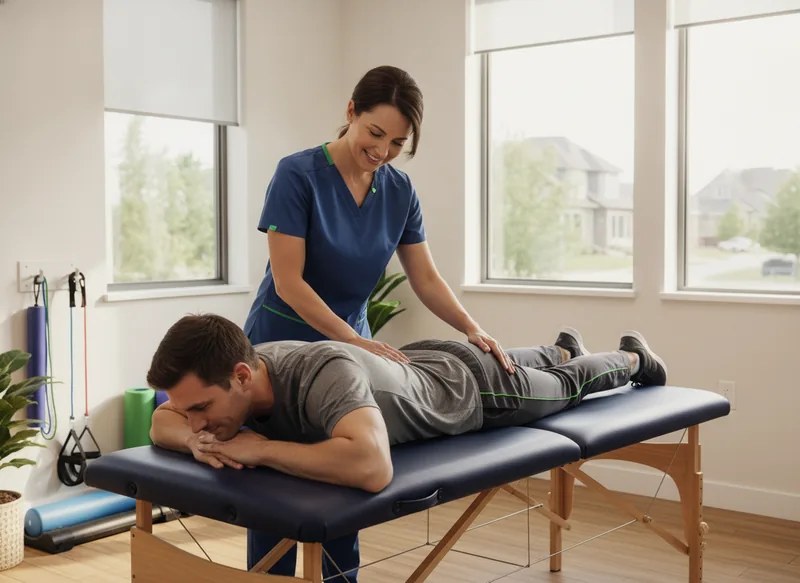 Physical therapist guiding a patient through core exercises for herniated disc recovery