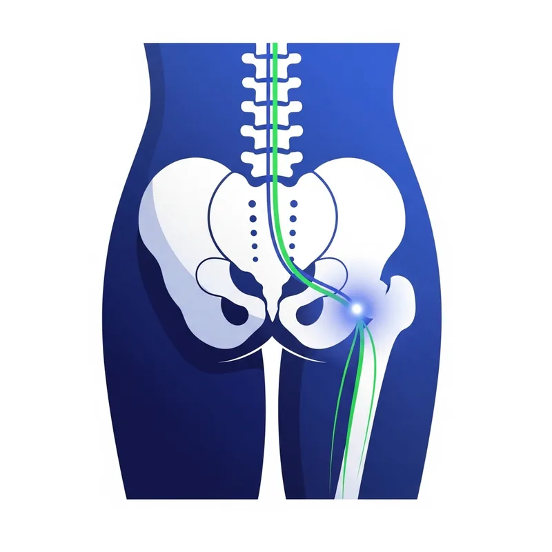 Simplified illustration of the sciatic nerve path from the lower back down the leg